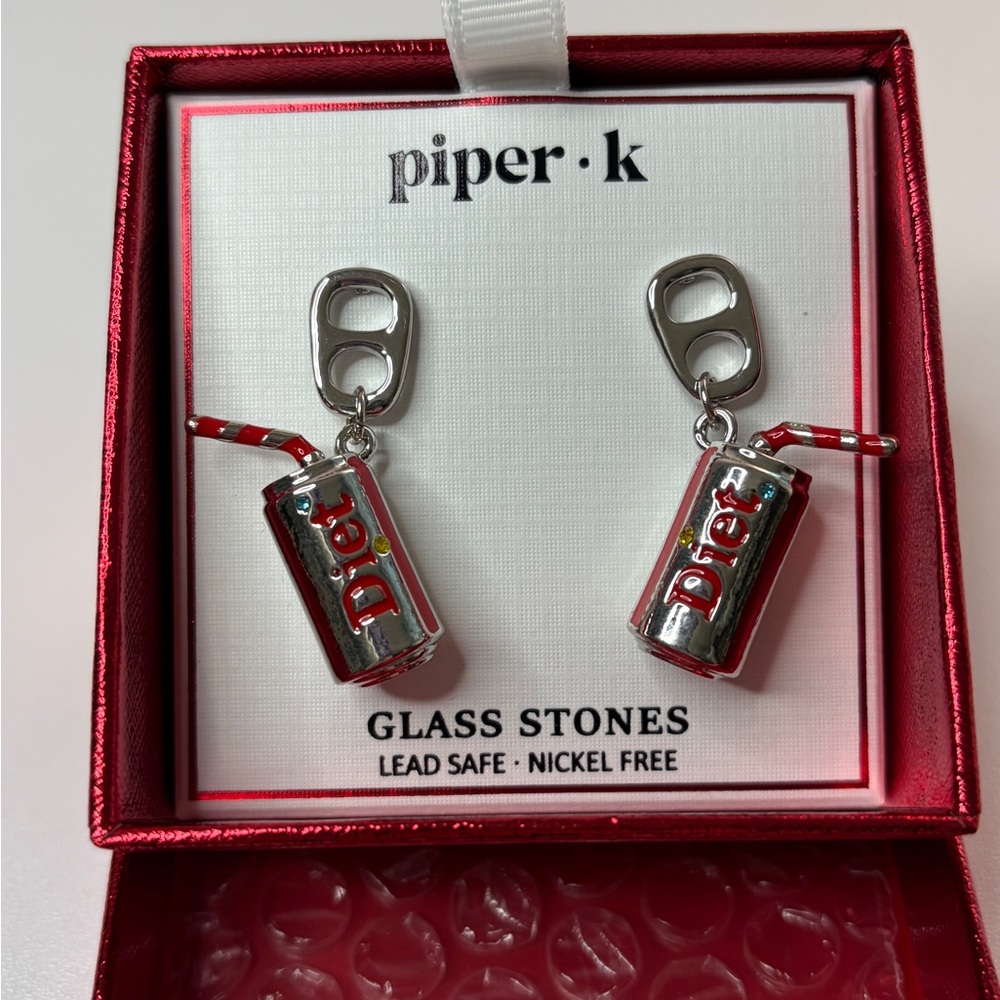 Piper K Red and Silver Diet Soda Can Earrings